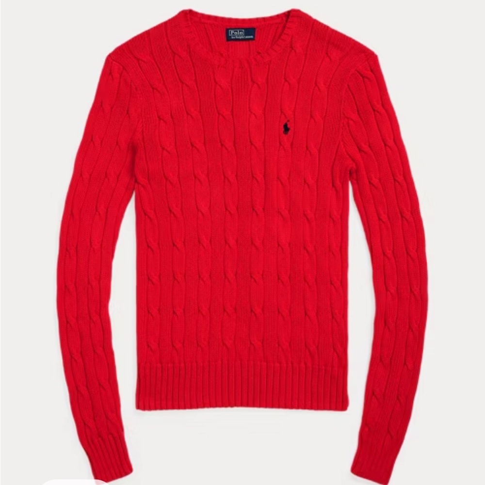Polo by Ralph Lauren Red Crewneck Cable Knit Sweater